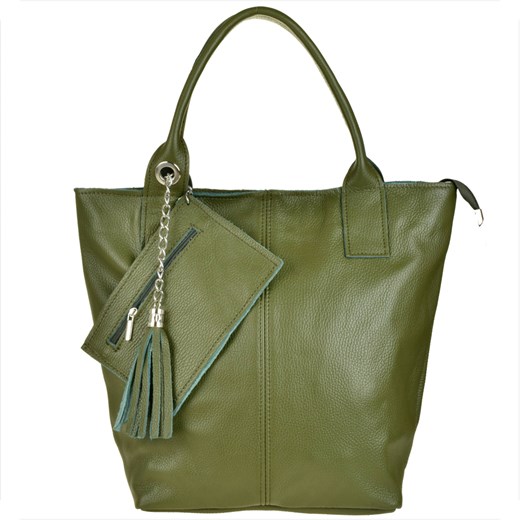 Zieleń oliwkowa torebka damska shopper skórzana z podszewką Real Leather uniwersalny melon.pl