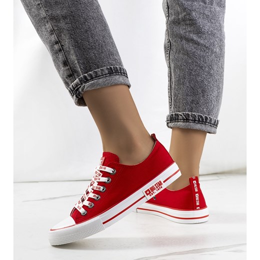 Trampki damskie BIG STAR sportowe czerwone sznurowane na lato