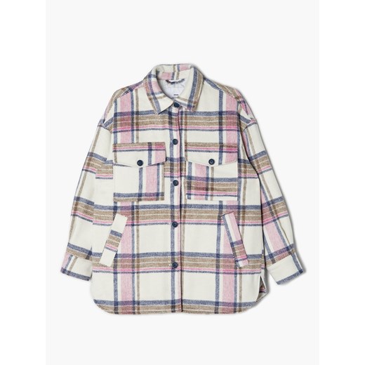 Cropp - Multikolorowa kurtka koszulowa w kratę - Granatowy Cropp L Cropp
