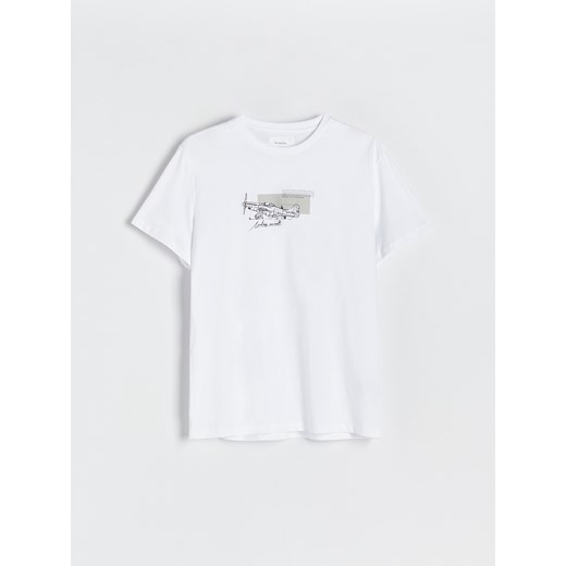 Reserved - T-shirt regular fit z nadrukiem - Biały Reserved L Reserved