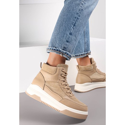 Ciemnobeżowe Traperki na Grubej Podeszwie Nesolis Renee 36 renee.pl promocyjna cena