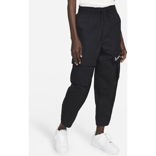 Damskie spodnie z tkaniny ze średnim stanem Nike Sportswear Swoosh - Czerń Nike S Nike poland