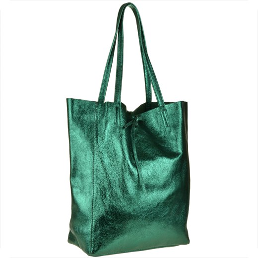 Torebka skórzana lekka shopper zielona metaliczna ze sklepu melon.pl w kategorii Torby Shopper bag - zdjęcie 143540208