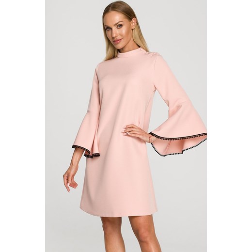 Różowa sukienka z szerokimi rękawami M698, Kolor róż pudrowy, Rozmiar L, MOE ze sklepu Primodo w kategorii Sukienki - zdjęcie 143566337