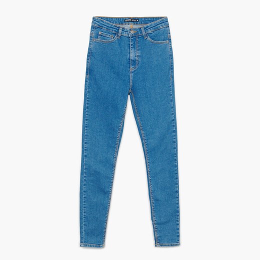 Cropp - Niebieskie jeansy z wysokim stanem - Niebieski Cropp 34 wyprzedaż Cropp