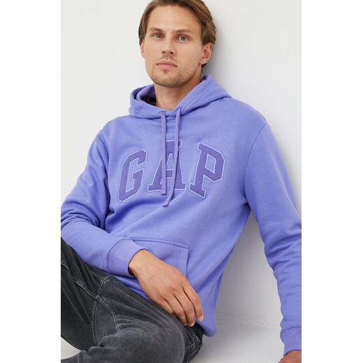 GAP bluza męska kolor fioletowy z kapturem z aplikacją Gap XL ANSWEAR.com