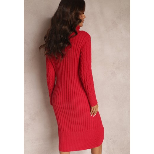 Czerwona Sukienka Dzianinowa z Golfem Irinho Renee ONE SIZE wyprzedaż Renee odzież