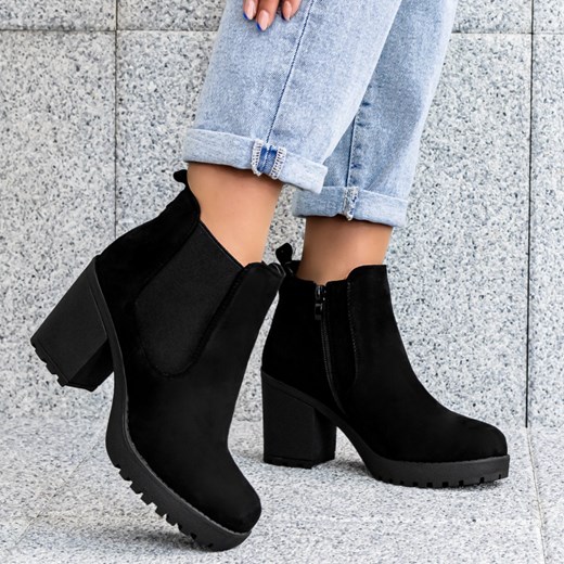 Czarne Botki Kornelia na Słupku 37 okazyjna cena Lubiebuty