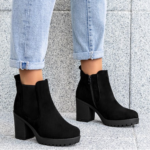 Czarne Botki Kornelia na Słupku 41 promocyjna cena Lubiebuty
