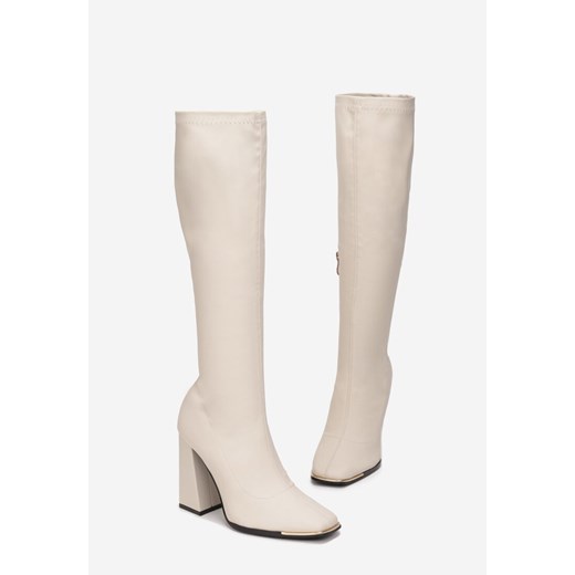 Kozaki damskie Born2be na zamek z cholewką przed kolano na obcasie 