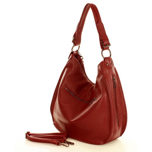 Torebka skórzana eleganc sacco MARCO MAZZINI - czerwona Genuine Leather uniwersalny promocyjna cena Verostilo