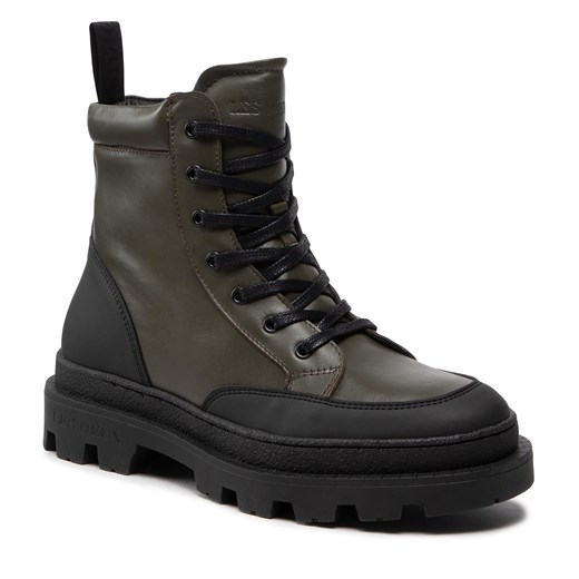 Kozaki Les Deux - Tanner Mid-Top Leather Sneaker LDM820022 Olive Night/Black ze sklepu eobuwie.pl w kategorii Buty zimowe męskie - zdjęcie 143659876