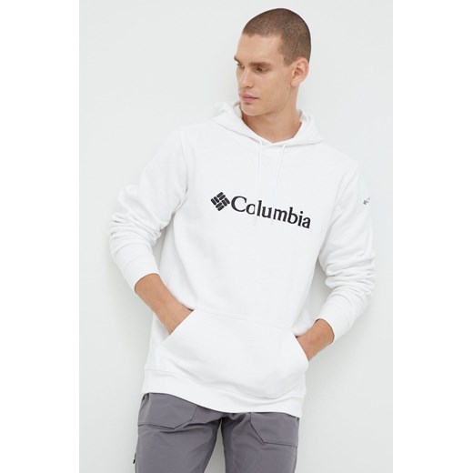 Columbia bluza CSC Basic Logo męska kolor biały z kapturem z nadrukiem 1681664 ze sklepu ANSWEAR.com w kategorii Bluzy męskie - zdjęcie 143663788