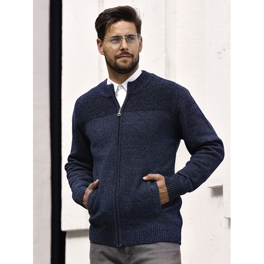 Sweter męski rozpinany Grzegorz - jeans - granat melanż - M ze sklepu Swetry Lasota w kategorii Swetry męskie - zdjęcie 143667827