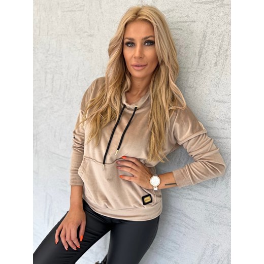 Bluza welurowa SOFTLY, beżowa Ricca Fashion uniwersalny okazyjna cena Ricca Fashion