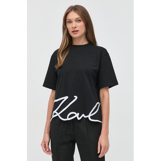 Karl Lagerfeld t-shirt bawełniany kolor czarny ze sklepu ANSWEAR.com w kategorii Bluzki damskie - zdjęcie 143749439