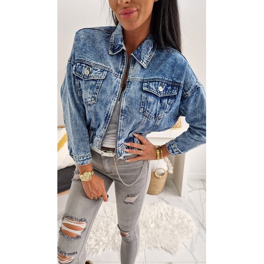 KRÓTKA KURTKA KATANA JEANSOWA NICEA ZE ŚCIĄGACZEM DENIM JEANS S West L STYLOWO