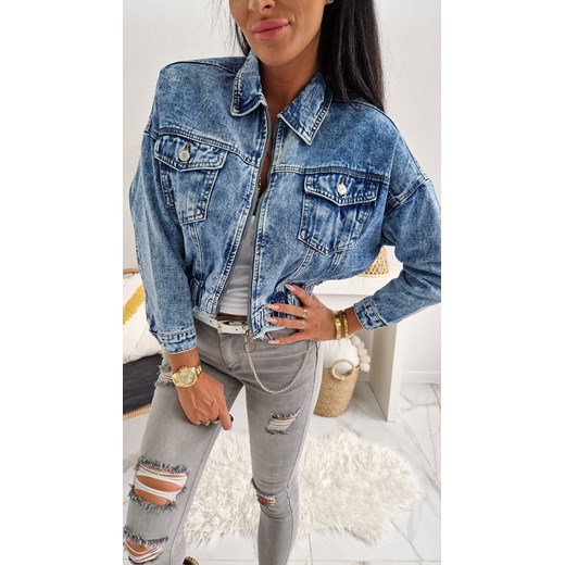 KRÓTKA KURTKA KATANA JEANSOWA NICEA ZE ŚCIĄGACZEM DENIM JEANS S West S STYLOWO
