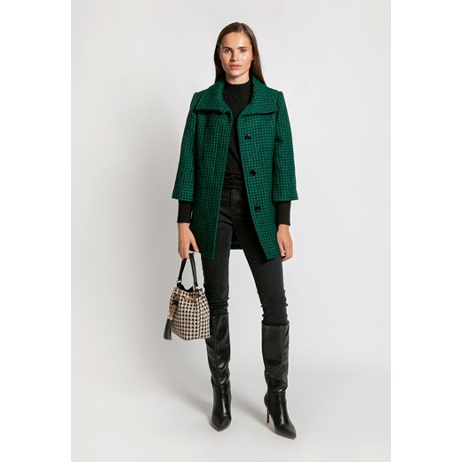 Zielona kurtka w pepitkę z szalowym kołnierzem i ściągaczami ze sklepu Molton w kategorii Płaszcze damskie - zdjęcie 143798099