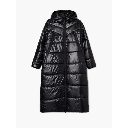 Cropp - Pikowany płaszcz z kapturem - Czarny Cropp XL Cropp