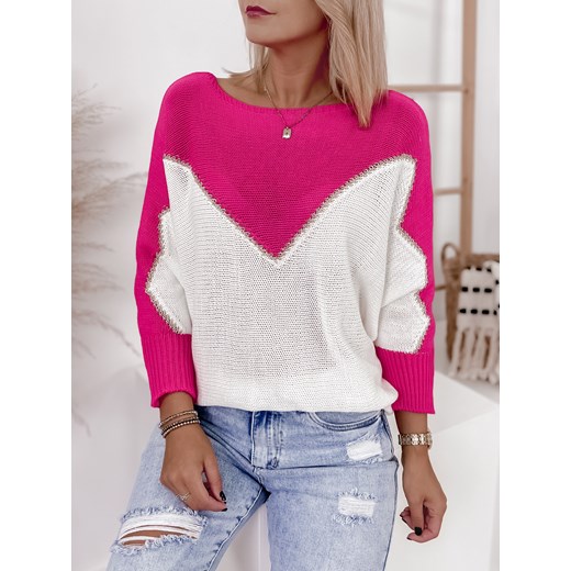 Sweter damski wielokolorowy Ubra casual z okrągłym dekoltem 