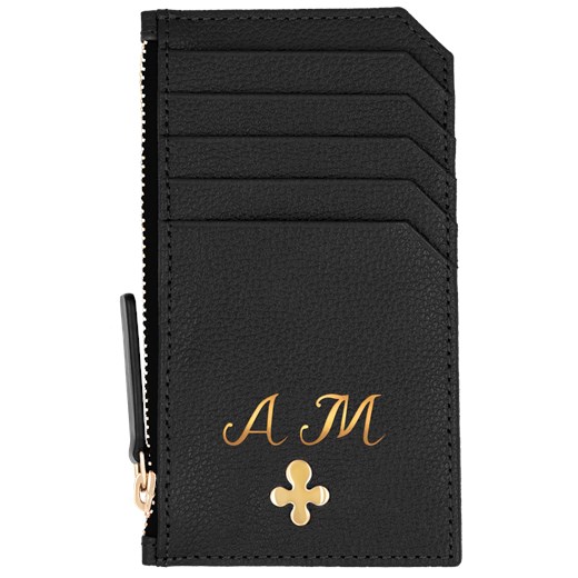 Card holder skórzany gładki w kolorze czarnym pozłacany Lilou One size Lilou