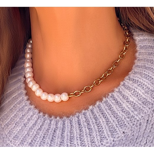 Naszyjnik z łososiowych dużych pereł i Łańcucha No.1 Lilou One size Lilou