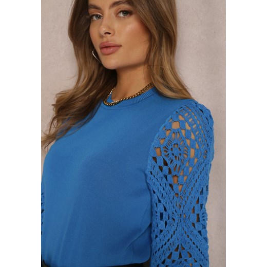 Niebieski Sweter Szydełkowy Zhivka Renee ONE SIZE okazyjna cena Renee odzież