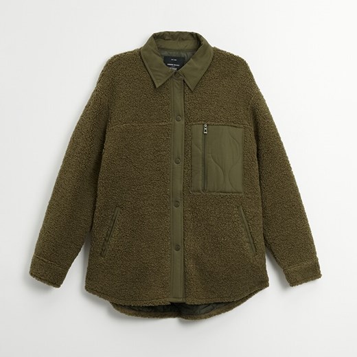 Kurtka koszulowa oversize z futerkiem teddy khaki - Khaki House M/L House
