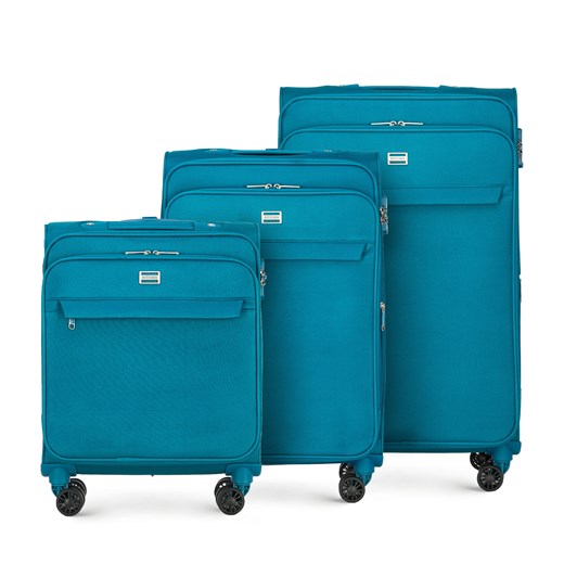 Zestaw jednokolorowych walizek miękkich turkusowy ze sklepu WITTCHEN w kategorii Walizki - zdjęcie 144236736