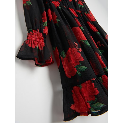 Reserved - Sukienka w róże - Czarny Reserved 116 (5-6 lat) Reserved