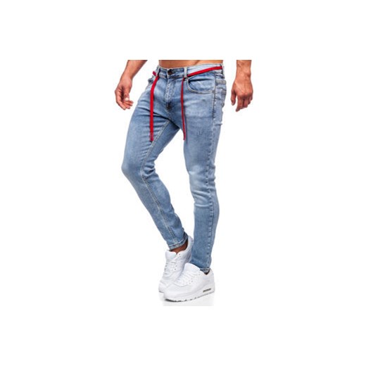 Niebieskie spodnie jeansowe męskie skinny fit Denley KX555-1 30/S promocyjna cena Denley