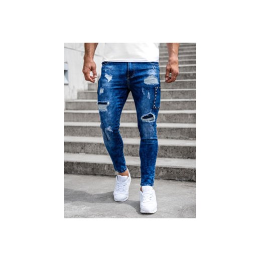 Granatowe spodnie jeansowe męskie slim fit Denley TF249 34/L promocja Denley