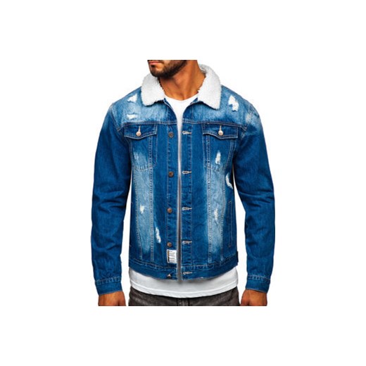 Granatowa jeansowa kurtka męska Denley MJ502B L promocyjna cena Denley