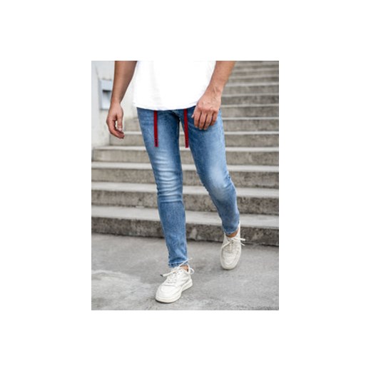 Niebieskie spodnie jeansowe męskie skinny fit Denley KX555-1A ze sklepu Denley w kategorii Jeansy męskie - zdjęcie 144264488