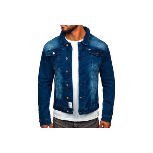 Granatowa jeansowa kurtka męska Denley MJ512BS XL promocyjna cena Denley
