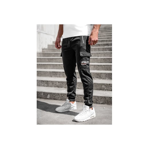 Czarne bojówki spodnie męskie joggery dresowe Denley JX5061A 2XL wyprzedaż Denley