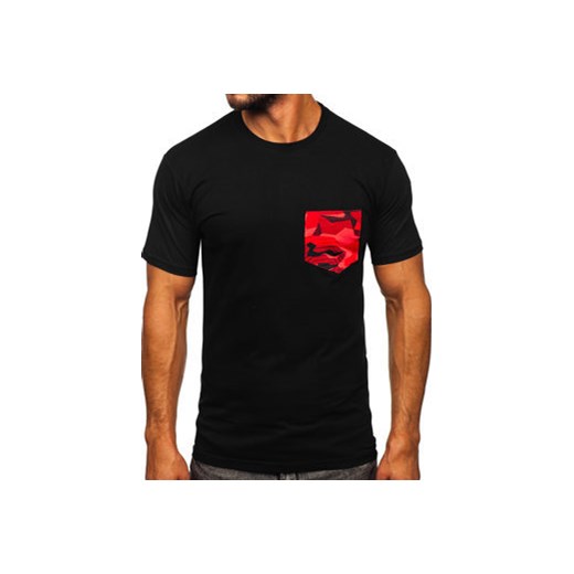 Czarno-czerwony bawełniany t-shirt męski z kieszonką Bolf 14507 2XL okazja Denley