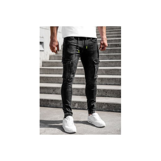 Czarne spodnie jeansowe joggery bojówki męskie Denley KA9582 38/2XL okazyjna cena Denley