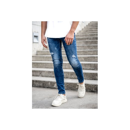 Granatowe spodnie jeansowe męskie slim fit Denley KX718A 30/S okazja Denley