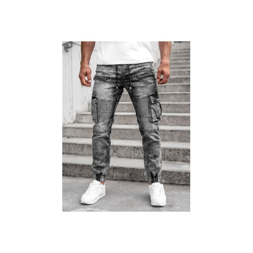 Czarne spodnie jeansowe joggery bojówki męskie Denley MP0112N L promocyjna cena Denley