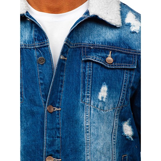 Granatowa jeansowa kurtka męska Denley MJ502B L wyprzedaż Denley