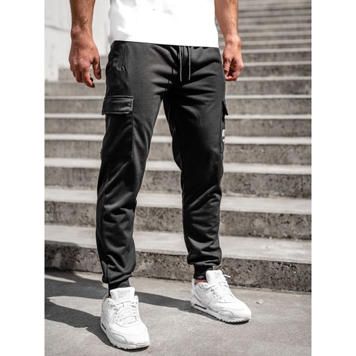 Czarne bojówki spodnie męskie joggery dresowe Denley JX5061A M promocyjna cena Denley
