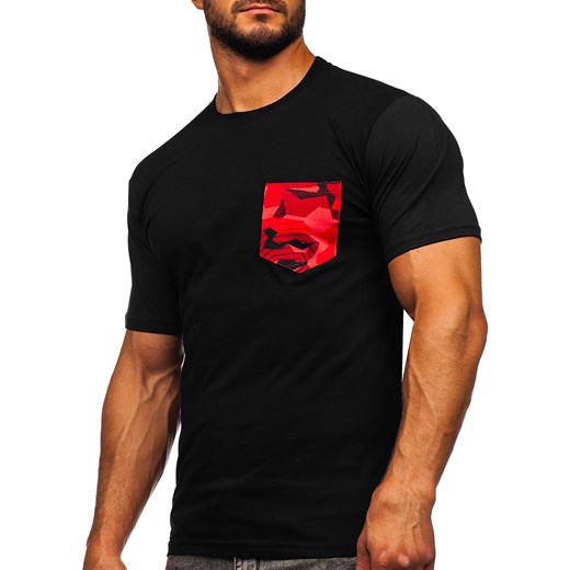 Czarno-czerwony bawełniany t-shirt męski z kieszonką Bolf 14507 M wyprzedaż Denley