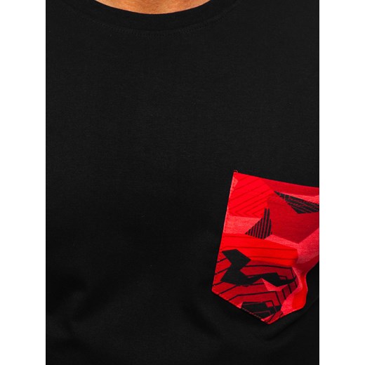 Czarno-czerwony bawełniany t-shirt męski z kieszonką Bolf 14507 M wyprzedaż Denley