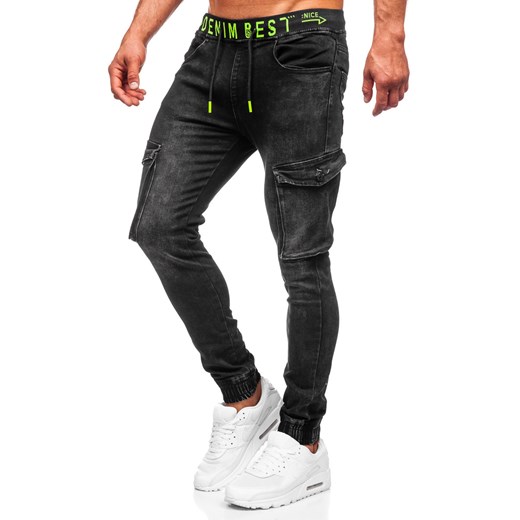 Czarne spodnie jeansowe joggery bojówki męskie Denley KA9582 32/M okazyjna cena Denley
