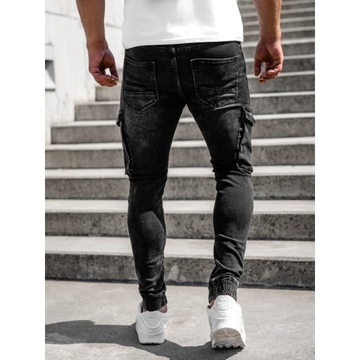 Czarne spodnie jeansowe joggery bojówki męskie Denley KA9582 29/S wyprzedaż Denley
