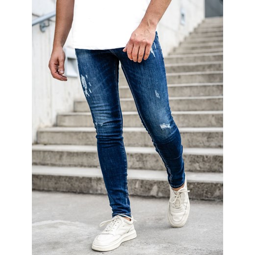 Granatowe spodnie jeansowe męskie slim fit Denley KS2036A 32/M Denley okazja