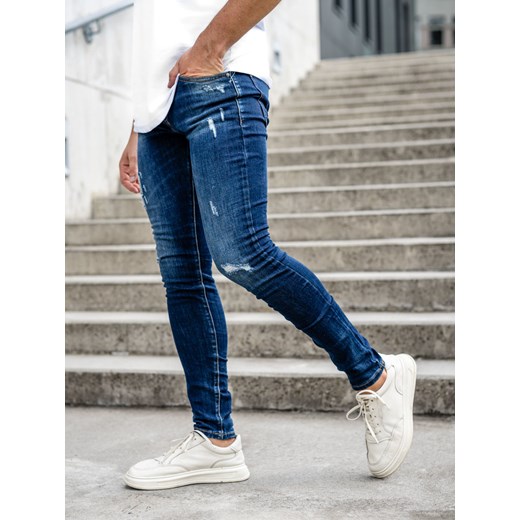 Granatowe spodnie jeansowe męskie slim fit Denley KS2036A 36/XL okazja Denley