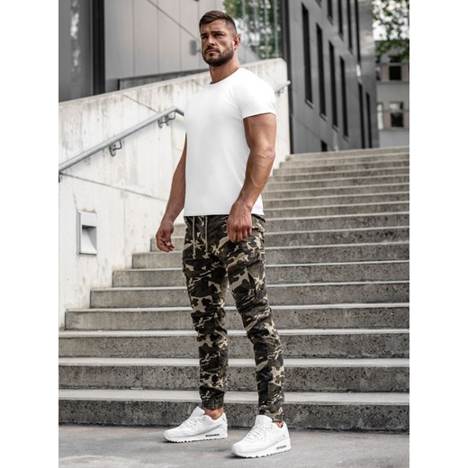 Moro-brązowe spodnie jeansowe joggery bojówki męskie Denley KA9225-2 36/XL okazja Denley